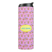 Funny Sloth Hearts Floral Pink Pattern | Naam toev Thermosbeker (Gedraaid links)