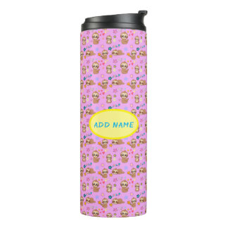 Funny Sloth Hearts Floral Pink Pattern | Naam toev Thermosbeker