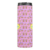 Funny Sloth Hearts Floral Pink Pattern | Naam toev Thermosbeker (Achterkant)