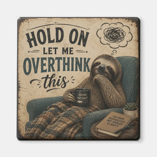 Funny Sloth Hold On Let Me Overthink This | Rustic Magneet (Voorkant)