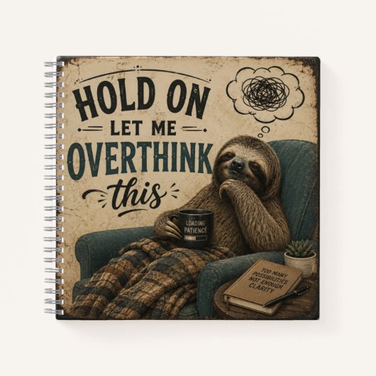 Funny Sloth Hold On Let Me Overthink This | Rustic Notitieboek (Voorkant)