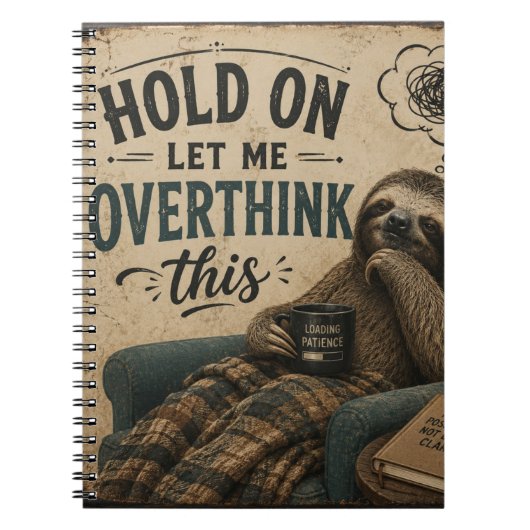 Funny Sloth Hold On Let Me Overthink This | Rustic Notitieboek (Voorkant)