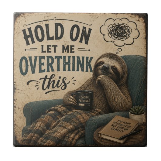 Funny Sloth Hold On Let Me Overthink This | Rustic Tegeltje (Voorkant)