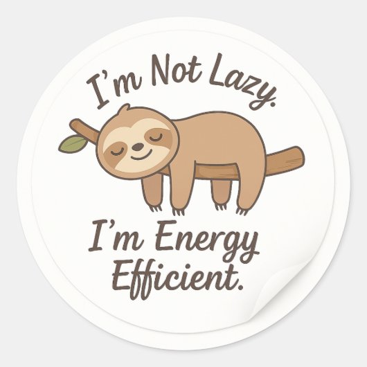 Funny Sloth “I’m Energy Efficient” Sticker (Voorkant)