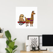 Funny Sloth in Red Wagon Pulled by Llama Poster (Thuiskantoor)