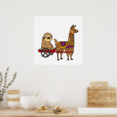 Funny Sloth in Red Wagon Pulled by Llama Poster (Keuken)
