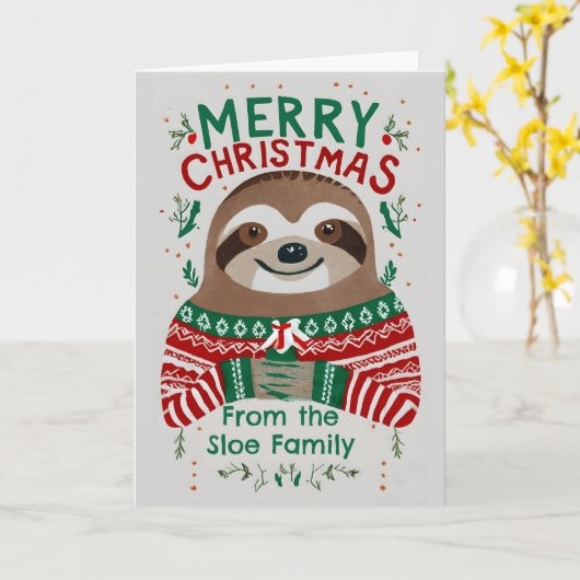 Funny Sloth Kerstmis Kaart (Gele Bloem)