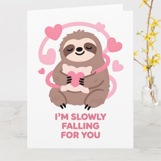 Funny Sloth Love Valentine Greeting Card Kaart (Gele Bloem)