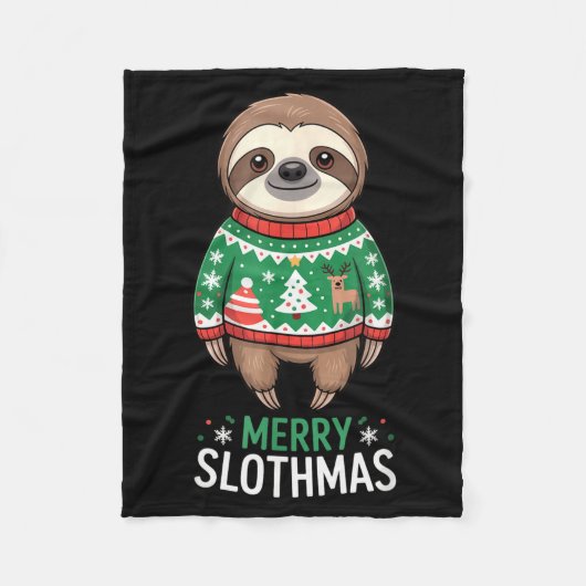Funny Sloth Lover Christmas Merry Slothmas Ugly Ho Fleece Deken (Voorkant)