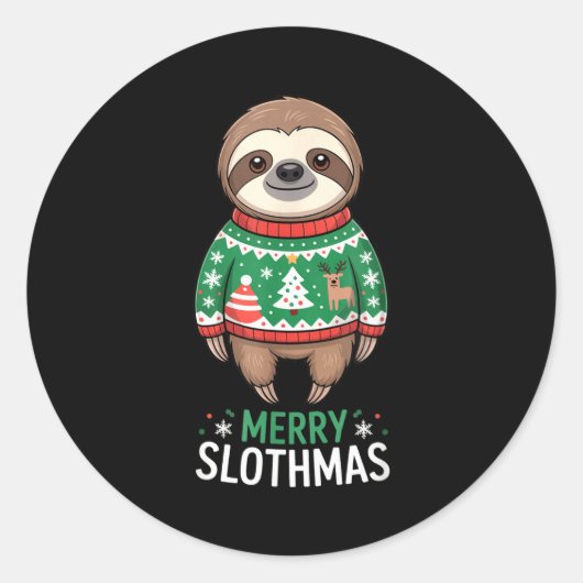 Funny Sloth Lover Christmas Merry Slothmas Ugly Ho Ronde Sticker (Voorkant)