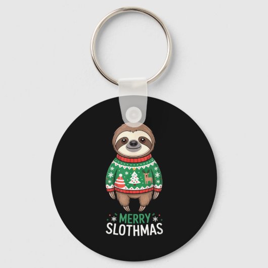 Funny Sloth Lover Christmas Merry Slothmas Ugly Ho Sleutelhanger (Voorkant)
