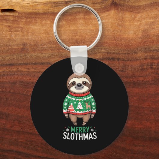 Funny Sloth Lover Christmas Merry Slothmas Ugly Ho Sleutelhanger (Voorkant)