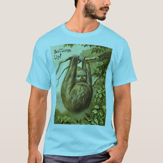 Funny Sloth met 'Bottoms Up' T-shirt (Voorkant)
