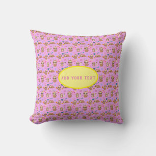 Funny Sloth Pink Pattern Hearts Jouw tekst toevo Kussen