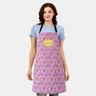 Funny Sloth Pink Pattern Hearts Jouw tekst toevo Schort