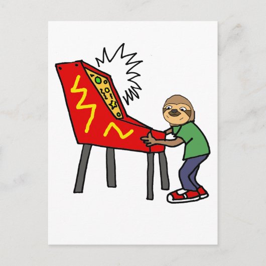 Funny Sloth Pplaying Pinball Cartoon Briefkaart (Voorkant)