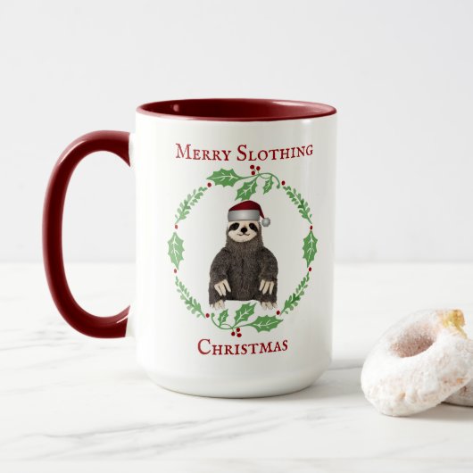 Funny Sloth Pun Merry Kerstmis Santa Hat Mok (Met donut)