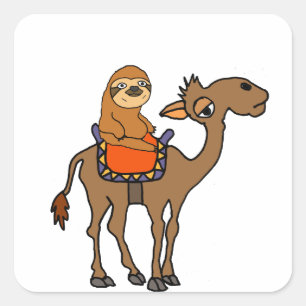 Funny Sloth Riding Camel Cartoon Vierkante Sticker