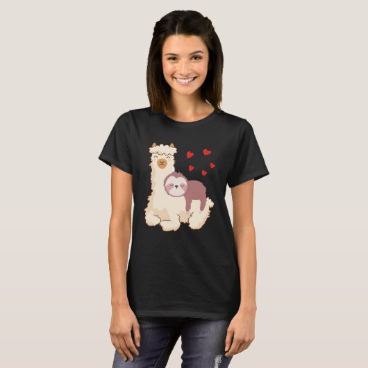 Funny Sloth Riding Llama Shirt grappig Alpaca Hear (Voorkant volledig)