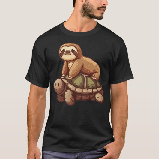 Funny sloth riding on a turtle Graphic T-shirt (Voorkant)