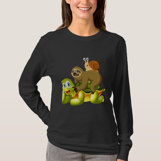 Funny Sloth Riding Turtle Slak Cute Trage Animals T-shirt (Voorkant)