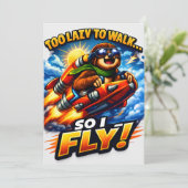Funny Sloth Rocket Meme, Too Lazy to Walk So I Fly Bedankkaart (Staand voorkant)