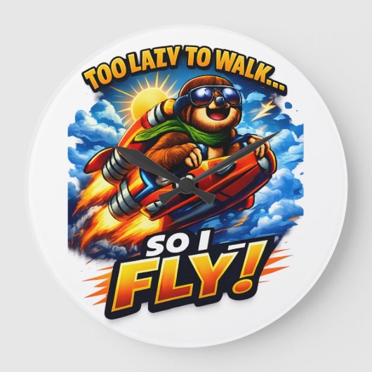 Funny Sloth Rocket Meme, Too Lazy to Walk So I Fly Grote Klok (Voorkant)