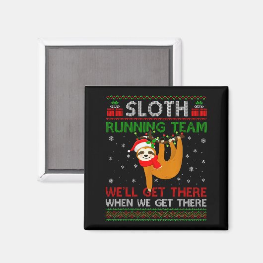Funny Sloth Running Team Xmas Lights Ugly Sloth Ch Magneet (Voorkant / Achterkant)