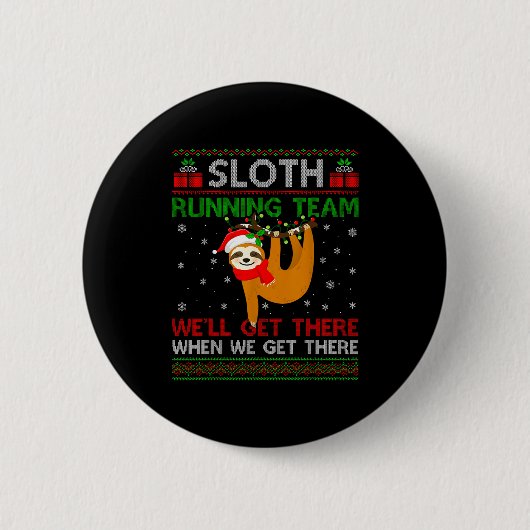 Funny Sloth Running Team Xmas Lights Ugly Sloth Ch Ronde Button 5,7 Cm (Voorkant)