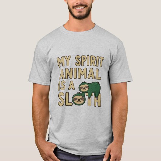 Funny Sloth Spirit Animal T-Shirt Heren Basic T-Sh (Voorkant)