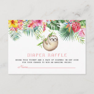 Funny Sloth Tropical Flowers Lijst Diaper Raffle Informatiekaartje