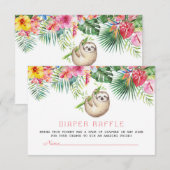 Funny Sloth Tropical Flowers Lijst Diaper Raffle Informatiekaartje (Voorkant / Achterkant)
