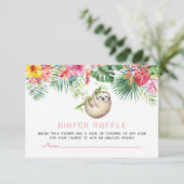 Funny Sloth Tropical Flowers Lijst Diaper Raffle Informatiekaartje (Staand voorkant)