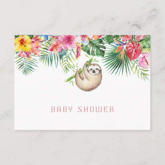Funny Sloth Tropical Flowers Lijst Diaper Raffle Informatiekaartje (Achterkant)