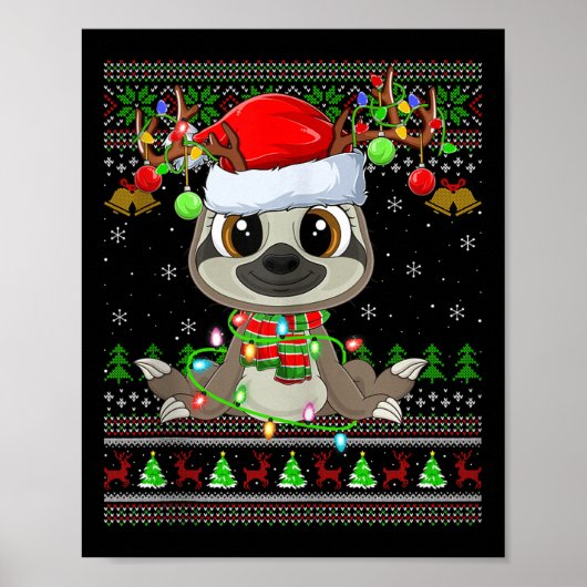 Funny Sloth Ugly Christmas Sweaters Holiday Santa Poster (Voorkant)