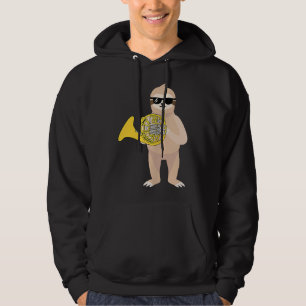 Funny Sloth Wearing Sunbril die Franse hoorn speel Hoodie