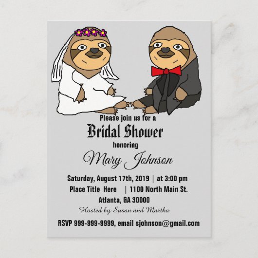 Funny Sloth Wedding Cartoon Uitnodiging Briefkaart (Voorkant)
