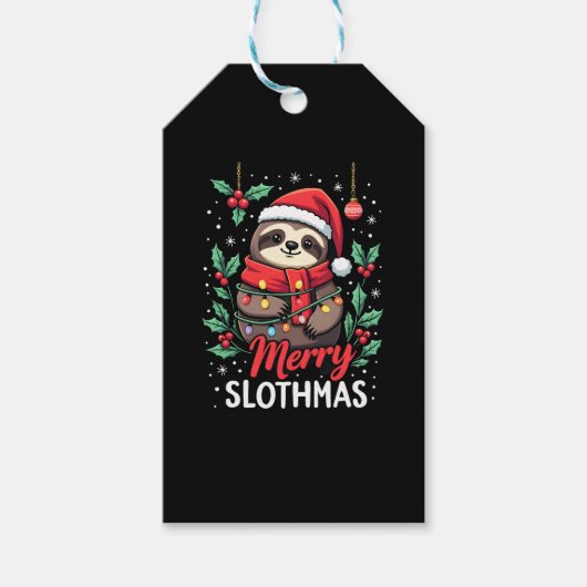 Funny Sloth Xmas licht Merry Slothmas Slothmas Slo Cadeaulabel (Voorkant)