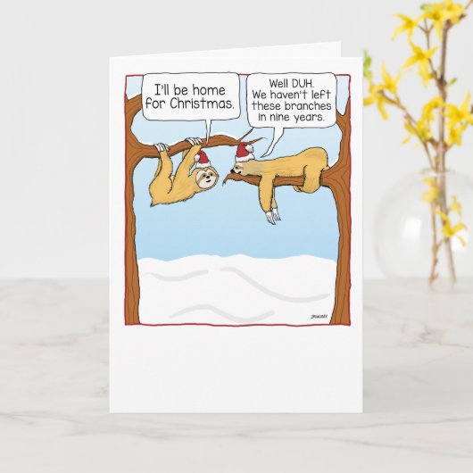 Funny Sloths Kerstmis Kaart (Gele Bloem)