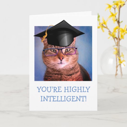 Funny Smart Cat Afstuderen Kaart (Gele Bloem)