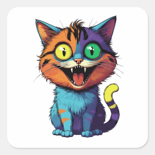 Funny - Smile Cat -  Vierkante Sticker (Voorkant)