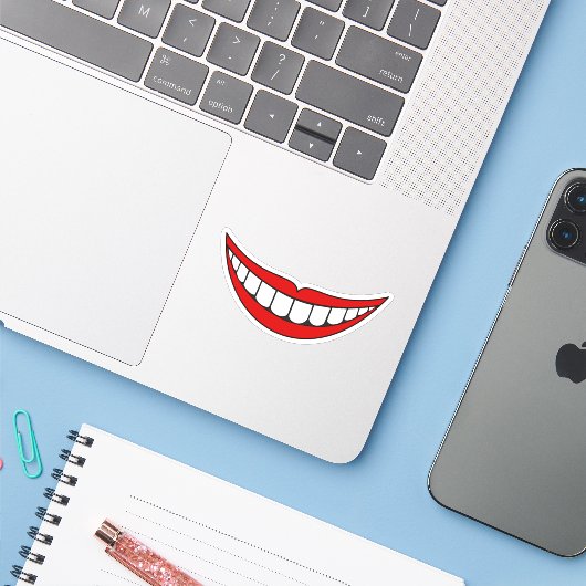 Funny Smile Illustratie Sticker (Laptop met iPhone)