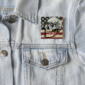 Funny Smiling Skull American Flag Theme Vierkante Button 5,1 Cm (In situ)