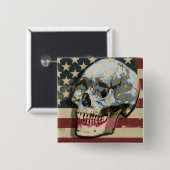 Funny Smiling Skull American Flag Theme Vierkante Button 5,1 Cm (Voorkant /achterkant)