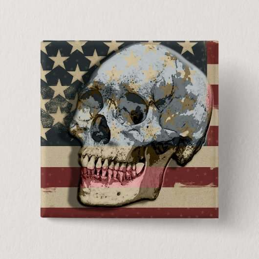 Funny Smiling Skull American Flag Theme Vierkante Button 5,1 Cm (Voorkant)