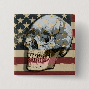 Funny Smiling Skull American Flag Theme Vierkante Button 5,1 Cm