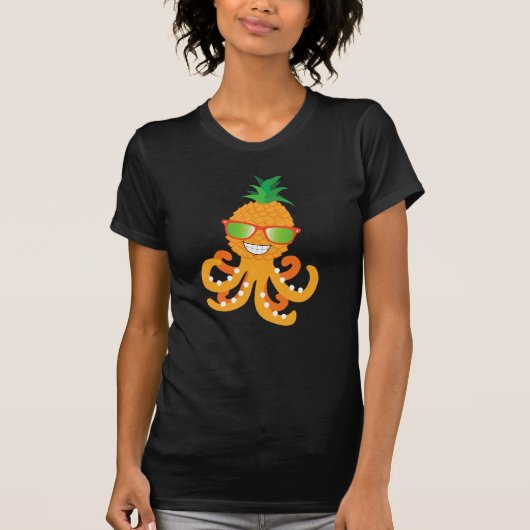 FUNNY SMILLE EXOTIC TROPICAL PINEAPPLE OCTOPUS T-SHIRT (Voorkant)