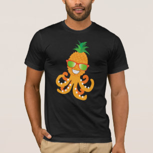 FUNNY SMILLE EXOTIC TROPICAL PINEAPPLE OCTOPUS T-SHIRT
