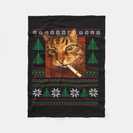 Funny Smoking Cat Meme Christmas Ugly  Fleece Deken (Voorkant)