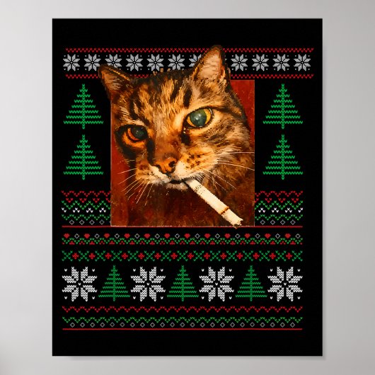 Funny Smoking Cat Meme Christmas Ugly Poster (Voorkant)